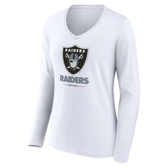 Las Vegas Raiders Women's Team Lockup Long Sleeve V-Neck T-Shirt White - NFL