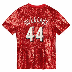 Elly De La Cruz Cincinnati Reds Juniors Name & Number Sequin V-Neck Top Lifestyle