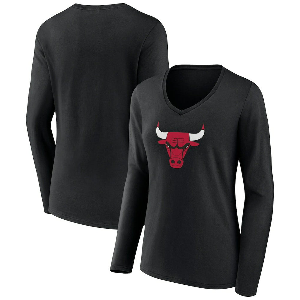 NBA - Chicago Bulls Women's Primary Logo Long Sleeve V-Neck T-Shirt - Black