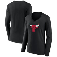 NBA - Chicago Bulls Women's Primary Logo Long Sleeve V-Neck T-Shirt - Black