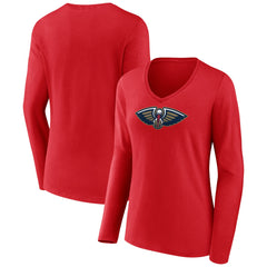 NBA - New Orleans Pelicans Women's Primary Logo Long Sleeve V-Neck T-Shirt - Red
