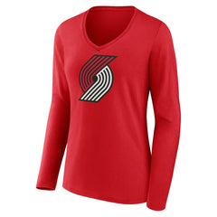 NBA - Portland Trail Blazers Women's Primary Logo Long Sleeve V-Neck T-Shirt - Red