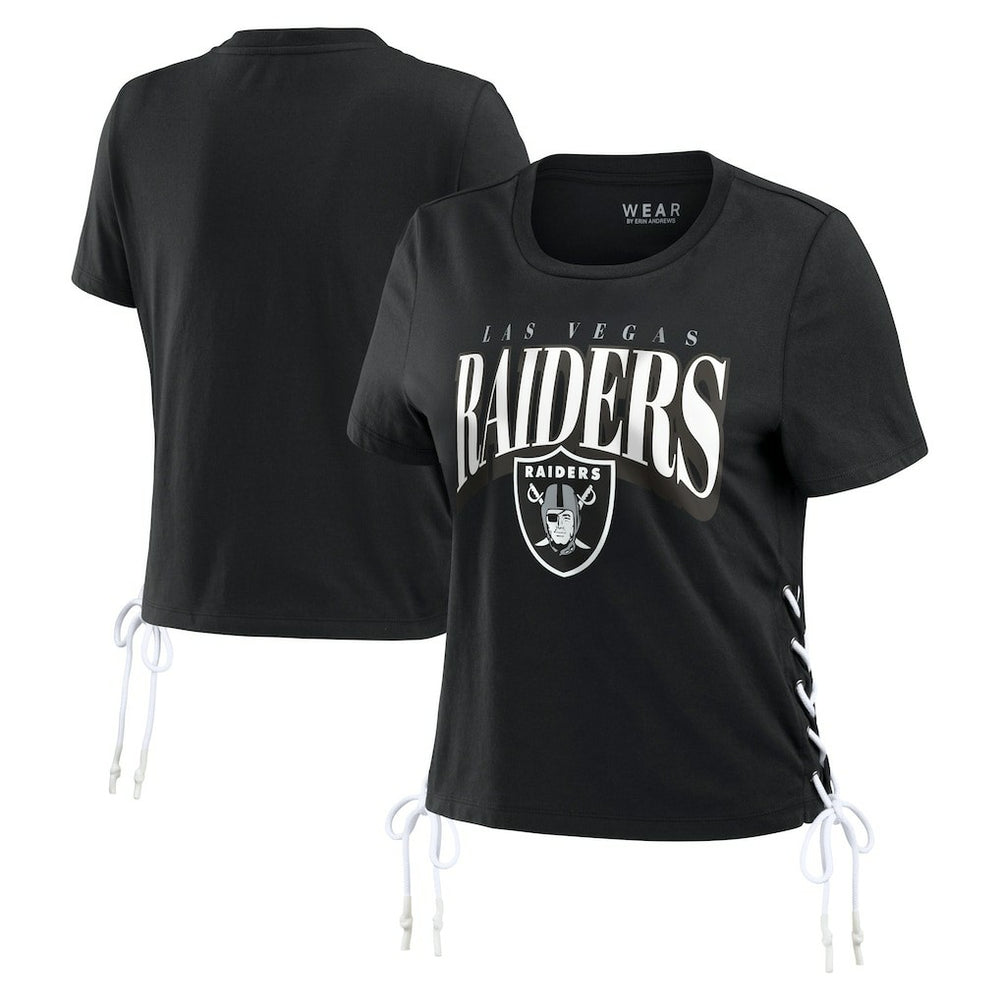 Las Vegas Raiders WEAR by Erin Andrews Women's Lace Up Side Modest Cropped T-Shirt Black - NFL