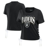 Las Vegas Raiders WEAR by Erin Andrews Women's Lace Up Side Modest Cropped T-Shirt Black - NFL