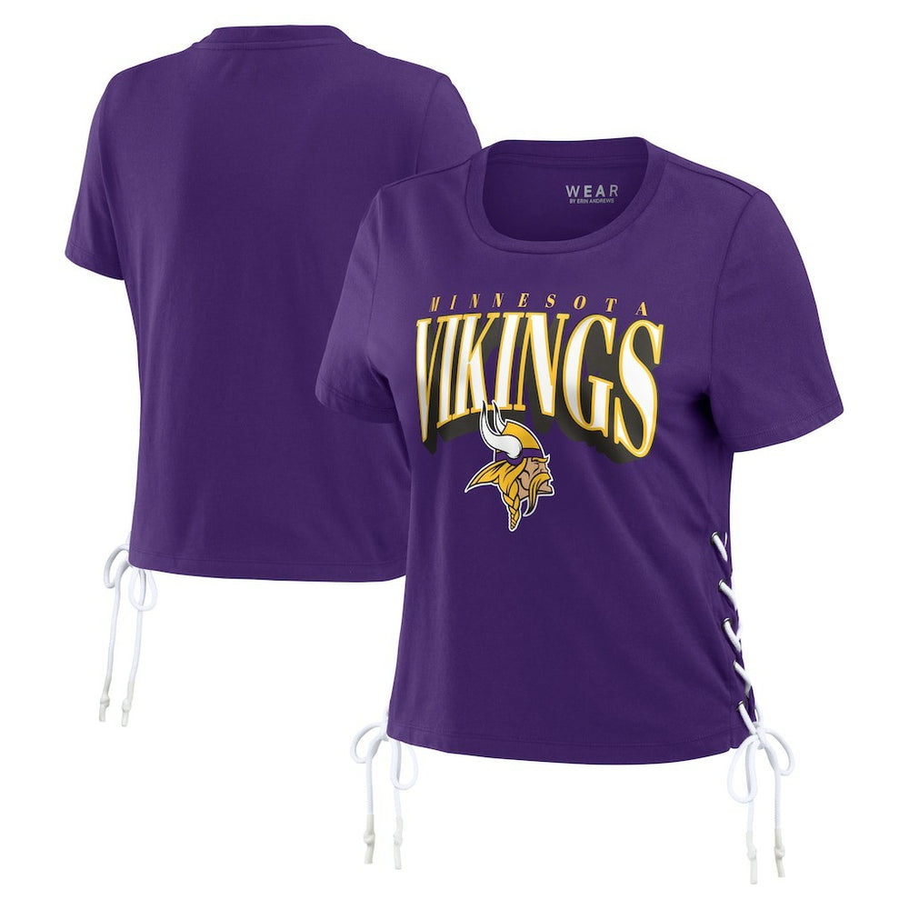 Minnesota Vikings WEAR by Erin Andrews Women's Lace Up Side Modest Cropped T-Shirt Purple - NFL