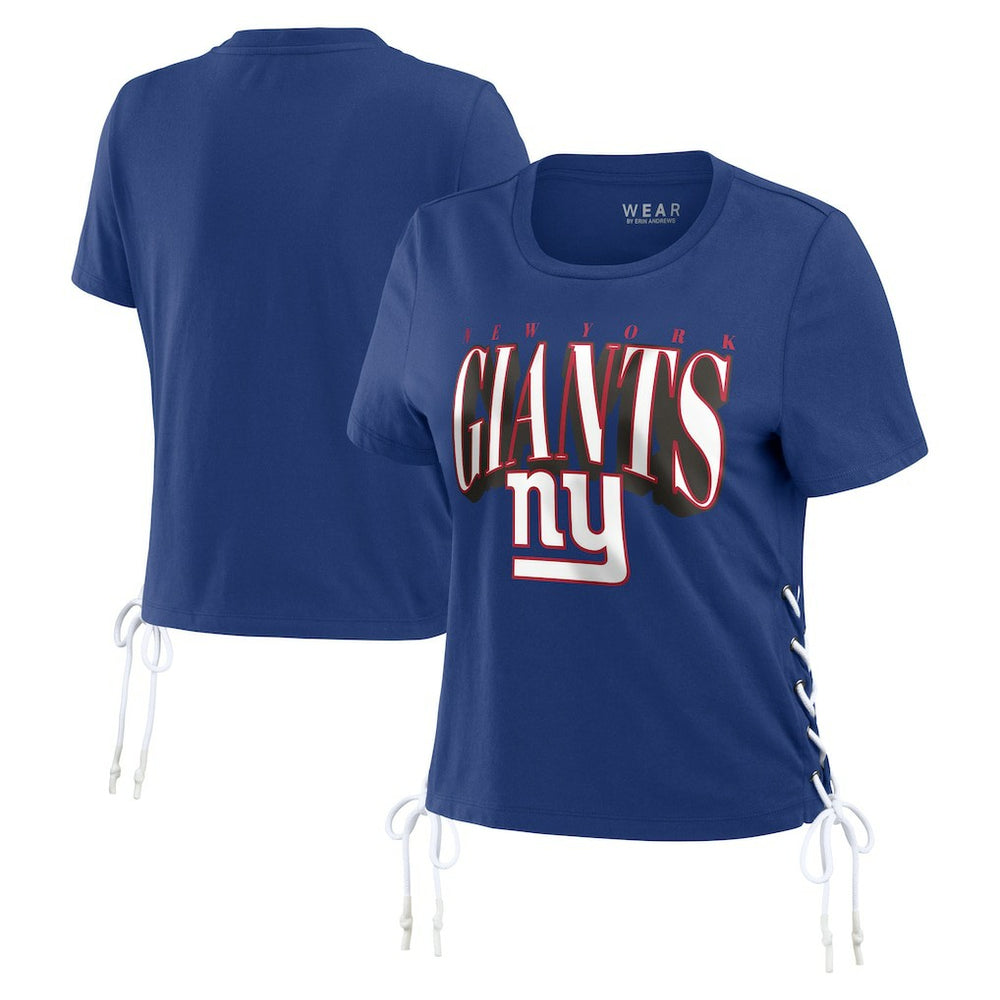 New York Giants WEAR by Erin Andrews Women's Lace Up Side Modest Cropped T-Shirt Royal - NFL