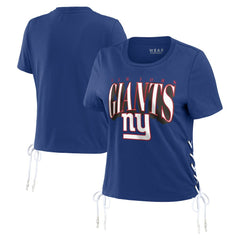 New York Giants WEAR by Erin Andrews Women's Lace Up Side Modest Cropped T-Shirt Royal - NFL