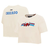 NBA - Chicago Bulls Pro Standard Women's Retro Striper SJ Cropped Boxy T-Shirt - Cream