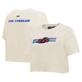 NBA - Los Angeles Lakers Pro Standard Women's Retro Striper SJ Cropped Boxy T-Shirt - Cream