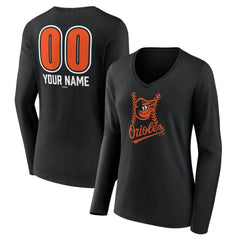 Baltimore Orioles Women's Personalized Name & Number Fastball Long Sleeve V-Neck T-Shirt On Sale