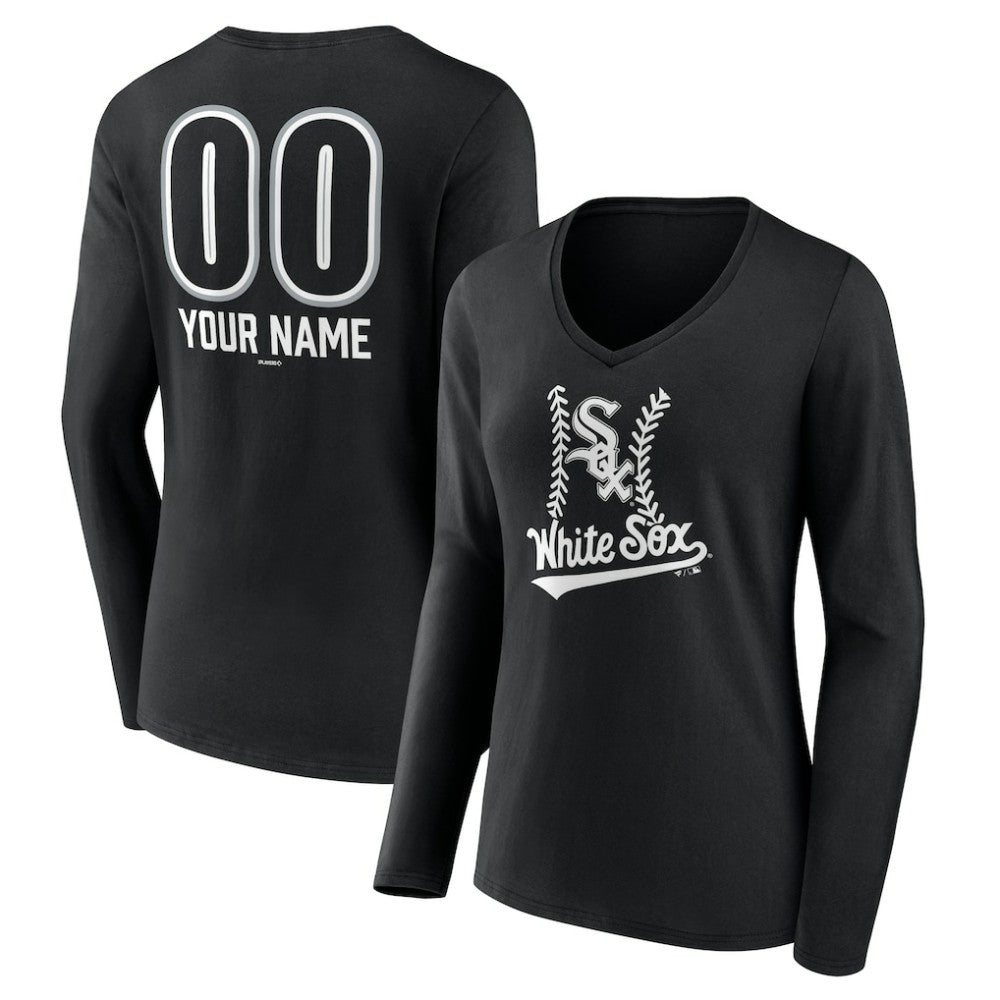Chicago White Sox Women's Personalized Name & Number Fastball Long Sleeve V-Neck T-Shirt for sale