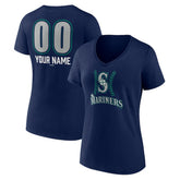Seattle Mariners Women's Personalized Name & Number Fastball V-Neck T-Shirt Sale