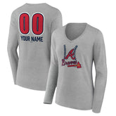 Atlanta Braves Women's Personalized Name & Number Fastball Long Sleeve V-Neck T-Shirt Sale