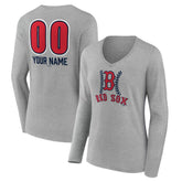 Boston Red Sox Women's Personalized Name & Number Fastball Long Sleeve V-Neck T-Shirt for sale