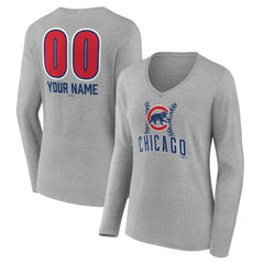 Chicago Cubs Women's Personalized Name & Number Fastball Long Sleeve V-Neck T-Shirt On Sale