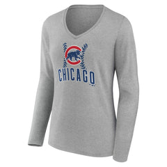 Chicago Cubs Women's Personalized Name & Number Fastball Long Sleeve V-Neck T-Shirt On Sale