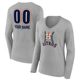 Houston Astros Women's Personalized Name & Number Fastball Long Sleeve V-Neck T-Shirt Online