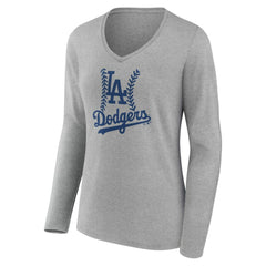 Los Angeles Dodgers Women's Personalized Name & Number Fastball Long Sleeve V-Neck T-Shirt On Sale