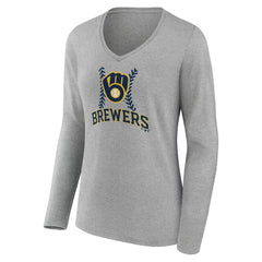 Milwaukee Brewers Women's Personalized Name & Number Fastball Long Sleeve V-Neck T-Shirt Near Me