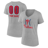 Philadelphia Phillies Women's Personalized Name & Number Fastball V-Neck T-Shirt Sale