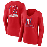 Kyle Schwarber Philadelphia Phillies Women's Fastball Player Name & Number Long Sleeve V-Neck T-Shirt Clearance