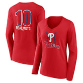 J.T. Realmuto Philadelphia Phillies Women's Fastball Player Name & Number Long Sleeve V-Neck T-Shirt Near Me