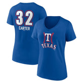 Evan Carter Texas Rangers Women's Fastball Player Name & Number V-Neck T-Shirt Near Me