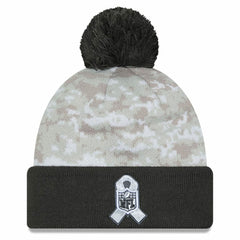 Las Vegas Raiders New Era 2024 Salute To Service Digital Camo Cuffed Knit Hat with Pom White/Graphite - NFL