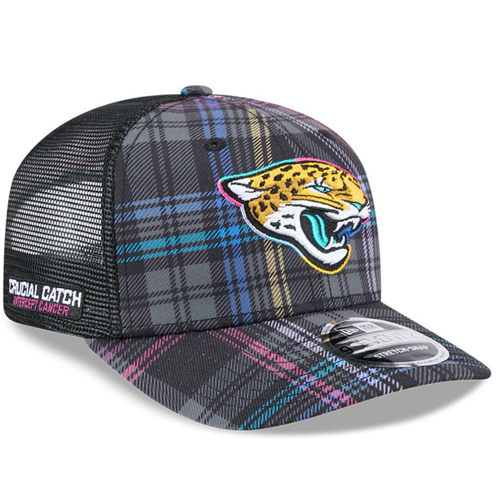 Jacksonville Jaguars New Era 2024 NFL Crucial Catch Plaid 9SEVENTY Trucker Snapback Hat Black - NFL