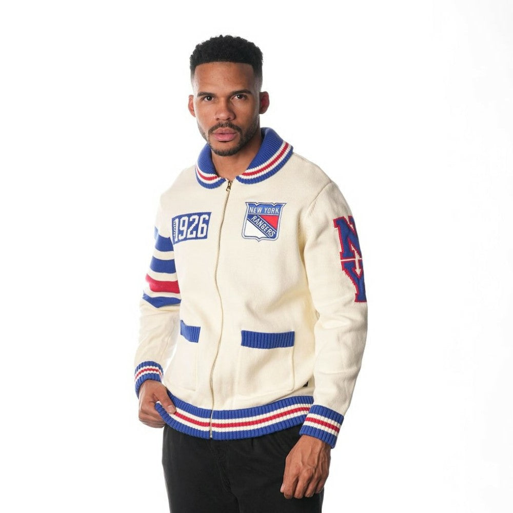 New York Rangers The Wild Collective Unisex Jacquard Full-Zip Sweater Cream