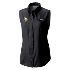 Minnesota Vikings Women's PFG Tamiami Omni-Shade Sleeveless Button-Up Shirt Black - Columbia