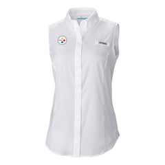 Pittsburgh Steelers Women's PFG Tamiami Omni-Shade Sleeveless Button-Up Shirt White - Columbia