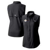 Pittsburgh Steelers Women's PFG Tamiami Omni-Shade Sleeveless Button-Up Shirt Black - Columbia