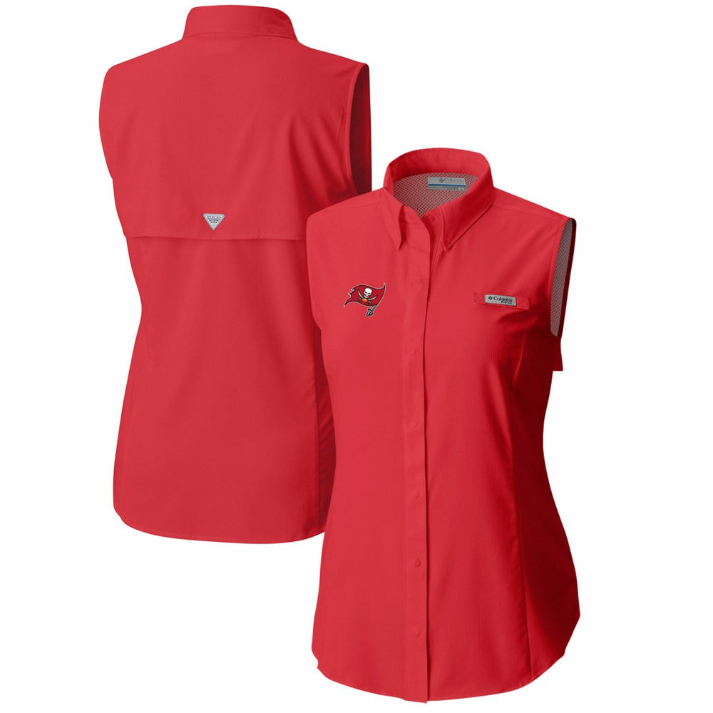 Tampa Bay Buccaneers Women's PFG Tamiami Omni-Shade Sleeveless Button-Up Shirt Red - Columbia