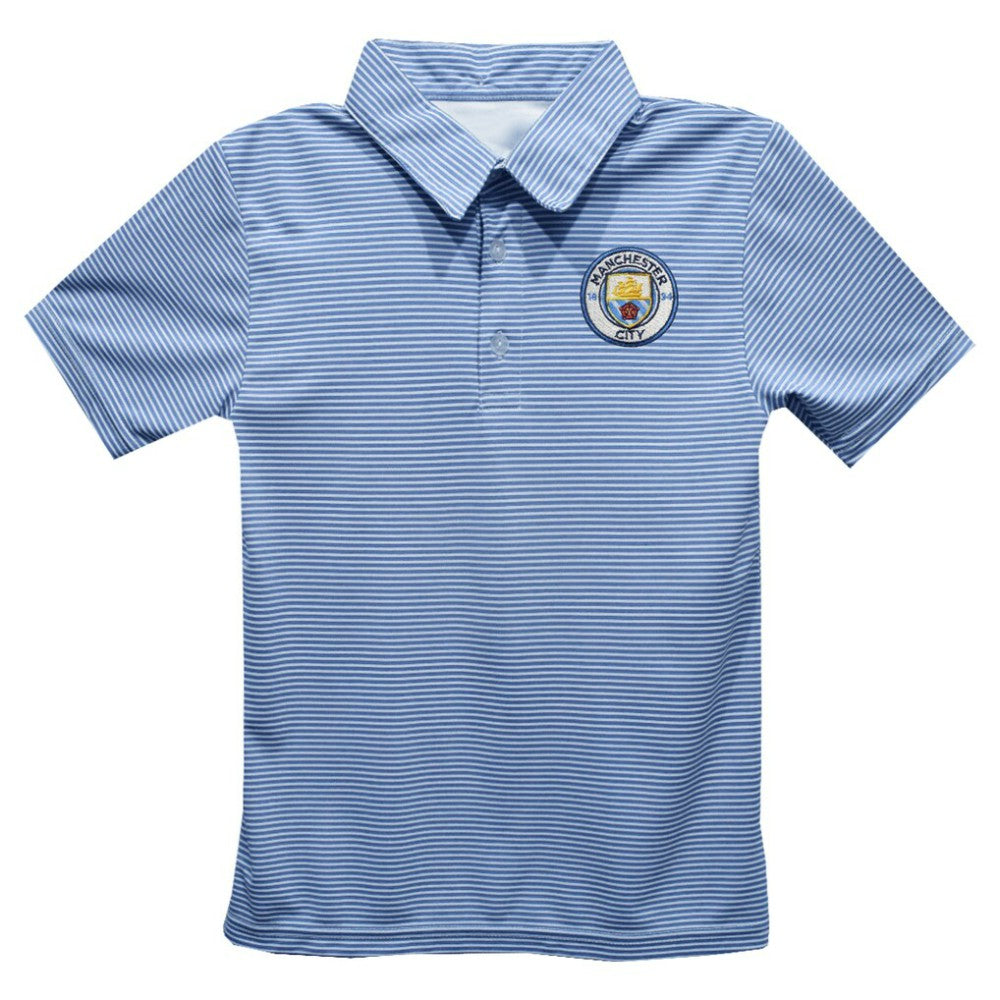 Manchester City Vive La Fete Youth Pencil Stripe Polo - Sky Blue
