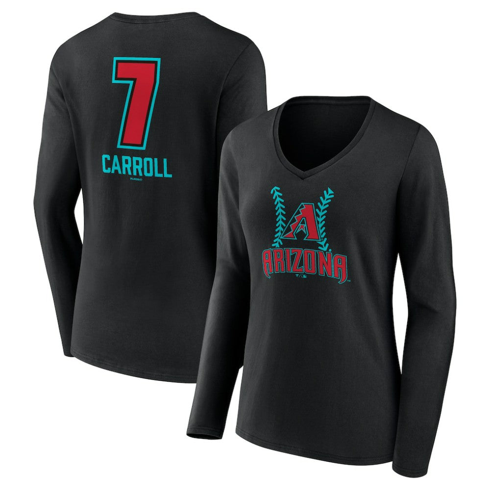 Corbin Carroll Arizona Diamondbacks Women's Name & Number Fastball V-Neck Long Sleeve T-Shirt Online
