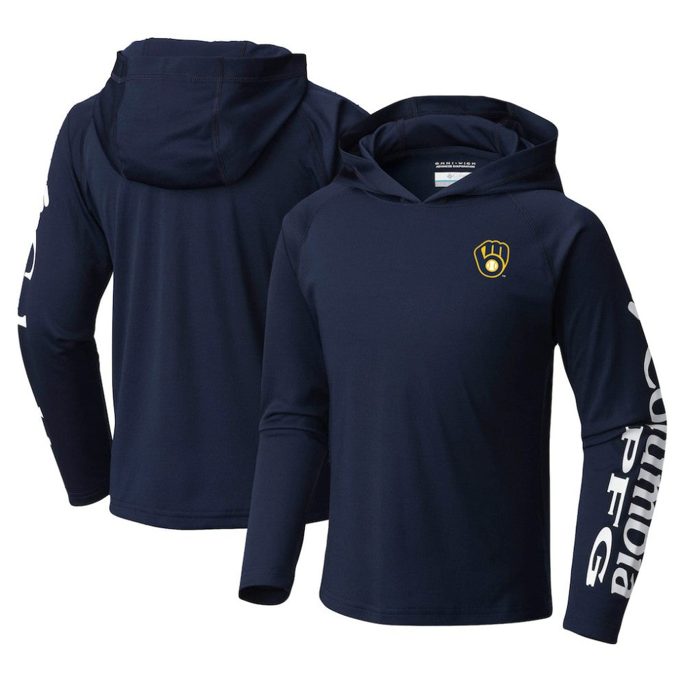 Milwaukee Brewers Columbia Youth Terminal Tackle Long Sleeve Hoodie T-Shirt On Sale