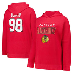 Connor Bedard Chicago Blackhawks Profile Women's Plus Size Name & Number Thermal Pullover Hoodie Red