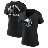 Buffalo Sabres - Women's Personalized Name & Number Monochrome V-Neck T-Shirt Black