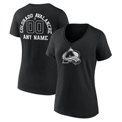 Colorado Avalanche - Women's Personalized Name & Number Monochrome V-Neck T-Shirt Black