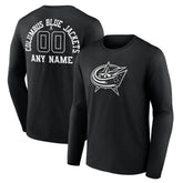 Columbus Blue Jackets - Personalized Name & Number Monochrome Long Sleeve T-Shirt Black