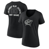 Columbus Blue Jackets - Women's Personalized Name & Number Monochrome V-Neck T-Shirt Black