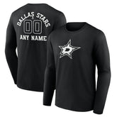 Dallas Stars - Personalized Name & Number Monochrome Long Sleeve T-Shirt Black
