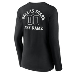 Dallas Stars - Women's Personalized Name & Number Monochrome Long Sleeve V-Neck T-Shirt Black