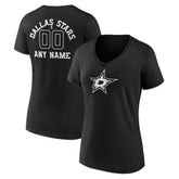 Dallas Stars - Women's Personalized Name & Number Monochrome V-Neck T-Shirt Black