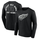 Detroit Red Wings - Personalized Name & Number Monochrome Long Sleeve T-Shirt Black