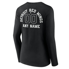 Detroit Red Wings - Women's Personalized Name & Number Monochrome Long Sleeve V-Neck T-Shirt Black
