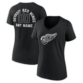 Detroit Red Wings - Women's Personalized Name & Number Monochrome V-Neck T-Shirt Black