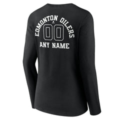 Edmonton Oilers - Women's Personalized Name & Number Monochrome Long Sleeve V-Neck T-Shirt Black