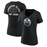 Edmonton Oilers - Women's Personalized Name & Number Monochrome V-Neck T-Shirt Black